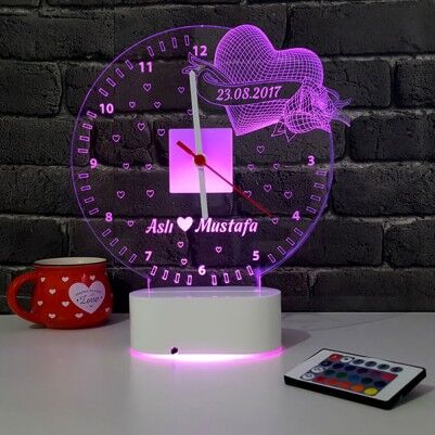 3D Kişiye Özel Romantik LED Lamba Saat - Thumbnail