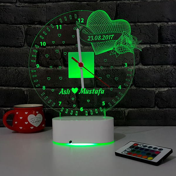 3D Kişiye Özel Romantik LED Lamba Saat