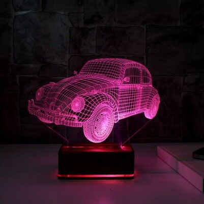 3D Vosvos LED Lamba Ahşap Kaideli - Thumbnail