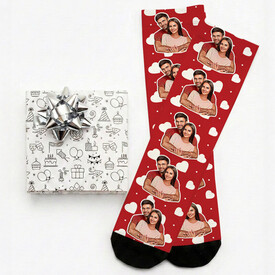 5 Fotoğraflı Kişiye Özel Kırmızı Çorap - Thumbnail