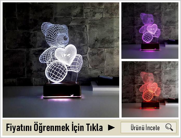 Elinde Kalp Taşıyan Sevimli 3D Led Lamba Ayıcık