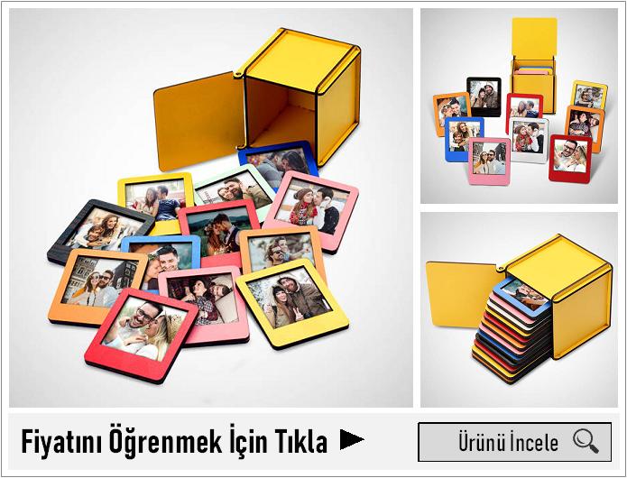 Ahşap Kutulu 12 Renkli Mini Polaroid Çerçeve