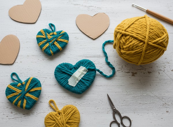 El Yapımı İplerden Kalp Süsü