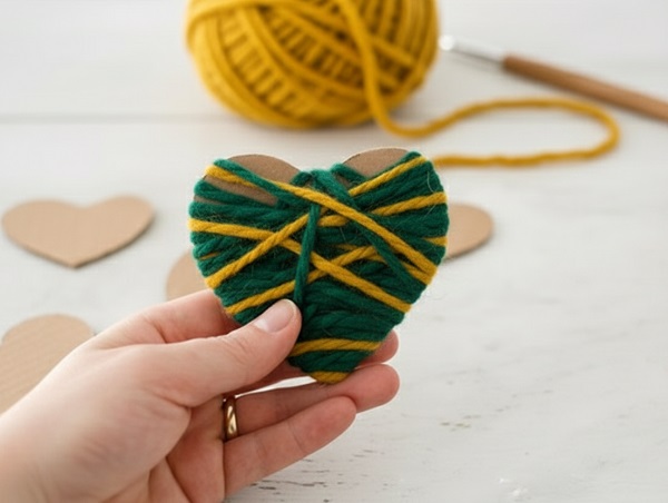 El Yapımı İplerden Kalp Süsü