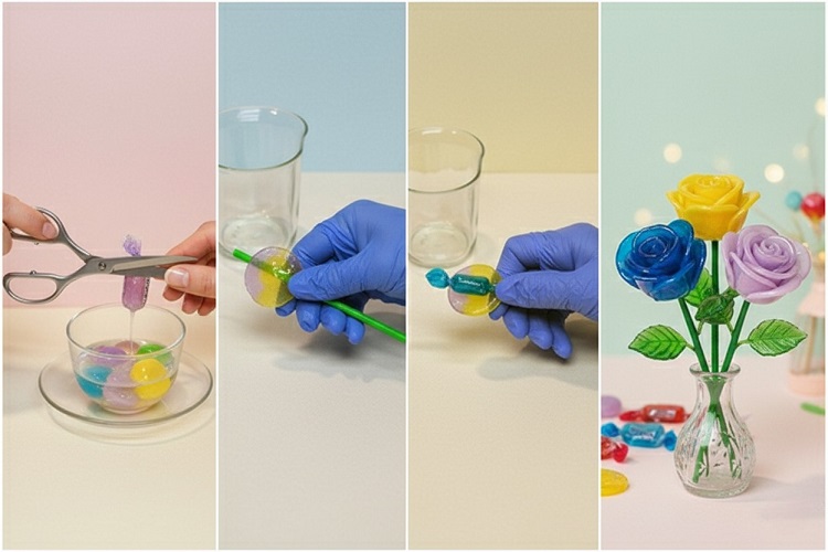 Şekerlerden Gül Yapımı