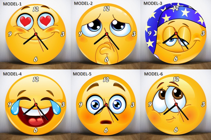 emoji tasarımlı duvar saatleri