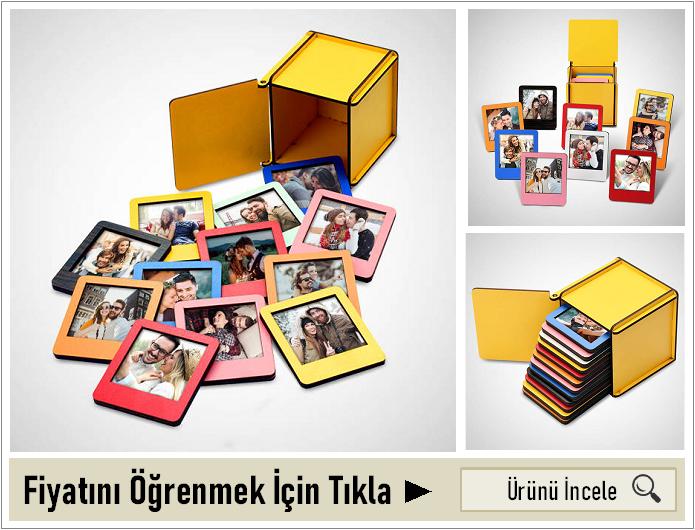 Ahşap Kutulu 12 Renkli Mini Polaroid Çerçeve