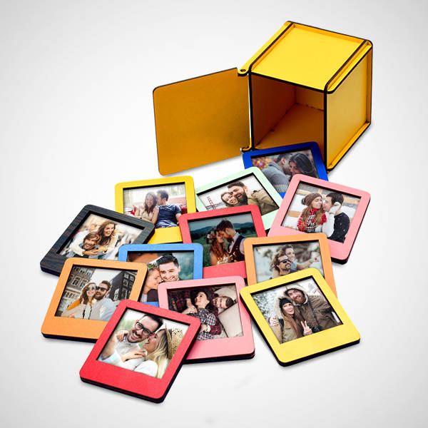 Ahşap Kutulu 12 Renkli Mini Polaroid Çerçeve