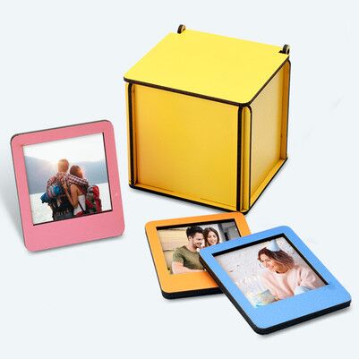 Ahşap Kutulu 12 Renkli Mini Polaroid Çerçeve - Thumbnail