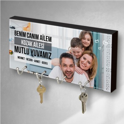  - Aileye Özel Fotoğraf Baskılı Anahtarlık Askısı