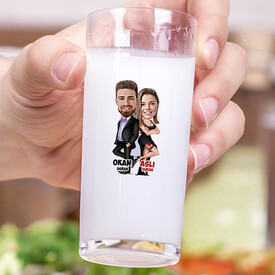 Ajan Çift Karikatürlü İkili Rakı Bardağı Seti - Thumbnail