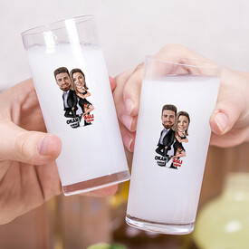Ajan Çift Karikatürlü İkili Rakı Bardağı Seti - Thumbnail