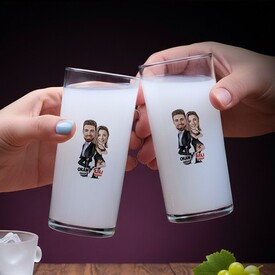  - Ajan Çift Karikatürlü İkili Rakı Bardağı Seti