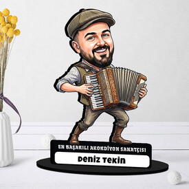 Baterist Müzisyen Erkek Karikatürlü Kanvas Tablo - Thumbnail