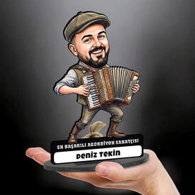 Baterist Müzisyen Erkek Karikatürlü Kanvas Tablo - Thumbnail