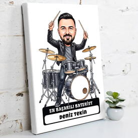  - Baterist Müzisyen Erkek Karikatürlü Kanvas Tablo