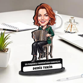  - Akordiyon Sanatçısı Müzisyen Kadın Karikatürlü Biblo