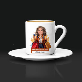 Alışveriş Delisi Anne Karikatürlü Kahve Fincanı - Thumbnail