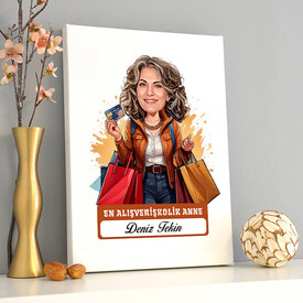  - Alışveriş Delisi Anne Karikatürlü Kanvas Tablo