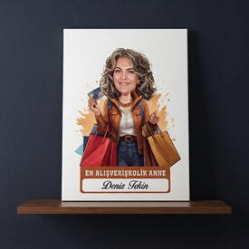  - Alışveriş Delisi Anne Karikatürlü Kanvas Tablo
