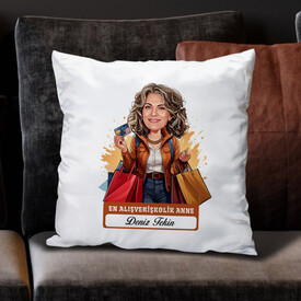  - Alışveriş Delisi Anne Karikatürlü Yastık
