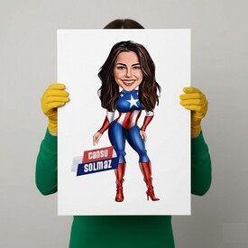  - Amarikalı Kahraman Kostümlü Kadın Karikatürlü Kanvas Tablo