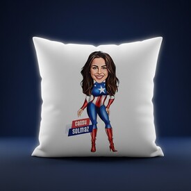  - Amarikalı Kahraman Kostümlü Kadın Karikatürlü Yastık
