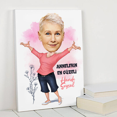 Annelerin En Güzeli Karikatürlü Kanvas Tablo - Thumbnail