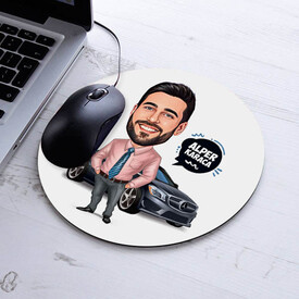 Arabasına Aşık Erkek Karikatürlü Mousepad - Thumbnail