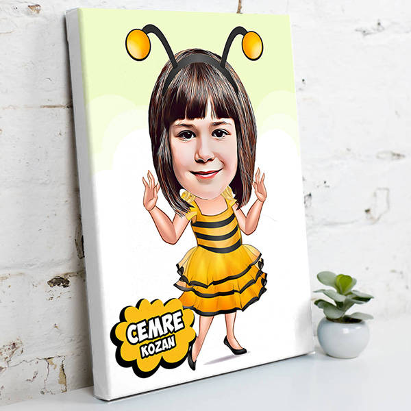Arı Kostümlü Kız Karikatürlü Kanvas Tablo