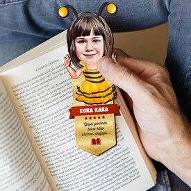 Arı Kostümlü Kız Karikatürlü Kitap Okuma Ayracı - Thumbnail