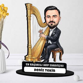 Trompetçi Müzisyen Erkek Karikatürlü Kanvas Tablo - Thumbnail