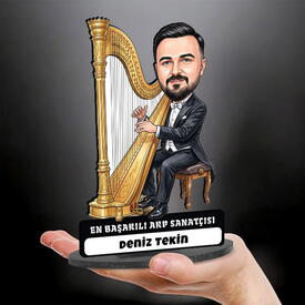 Trompetçi Müzisyen Erkek Karikatürlü Kanvas Tablo - Thumbnail