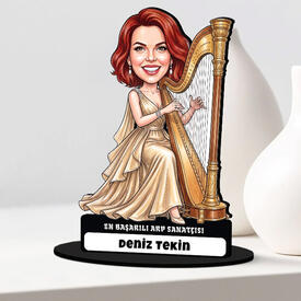 Arp Sanatçısı Müzisyen Kadın Karikatürlü Biblo - Thumbnail