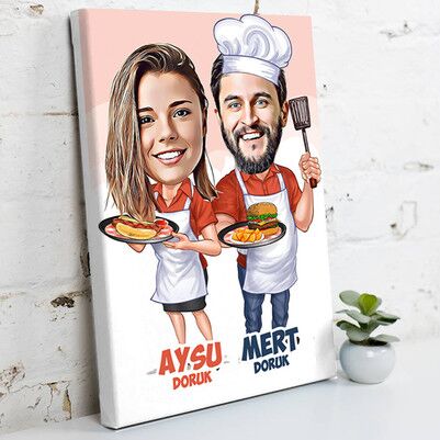  - Aşçı Sevgililer Karikatürlü Kanvas Tablo