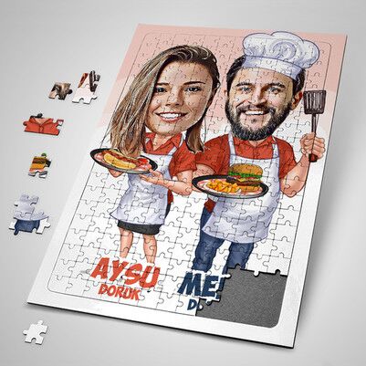  - Aşçı Sevgililer Karikatürlü Puzzle