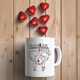 Aşık Çiftler Kupa Bardak ve Kalp Çikolata - Thumbnail