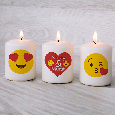 Aşık Emoji Tasarımlı 3'lü Mum Seti - Thumbnail