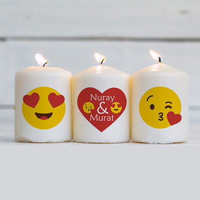 Aşık Emoji Tasarımlı 3'lü Mum Seti - Thumbnail