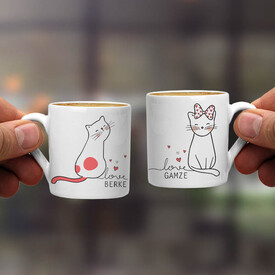 Aşık Kedicikler İkili Kahve Fincanı - Thumbnail