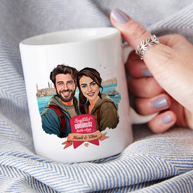 Aşıklar Şehri İstanbul ve Biz Karikatürlü Kupa Bardak - Thumbnail