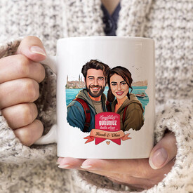 Aşıklar Şehri İstanbul ve Biz Karikatürlü Kupa Bardak - Thumbnail