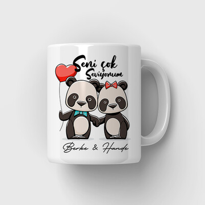 Aşıklara Özel Panda Kupa Bardak - Thumbnail