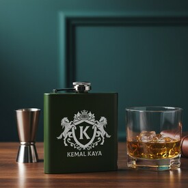 Asil Atlar Kişiye Özel İçki Matarası 6 Oz Yeşil - Thumbnail