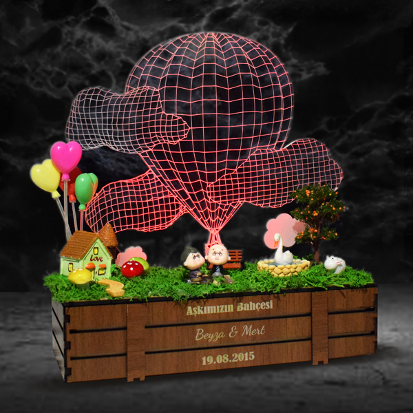 Aşk Bahçesi 3D Lamba Minyatür Bahçe