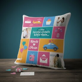  - Aşk Kolajı Sevgililer Günü Yastığı