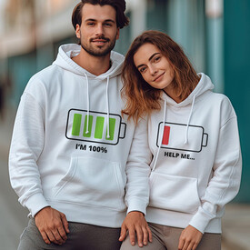 Aşk Şarjımız Kapşonlu Sevgili Sweatshirt - Thumbnail