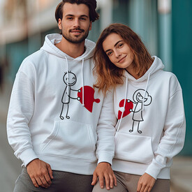 Aşk Yapbozu Kapşonlu Sevgili Sweatshirt - Thumbnail