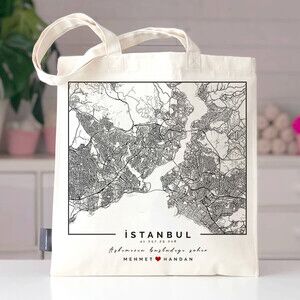 Aşkımızın Şehri Haritalı Bez Çanta - Thumbnail