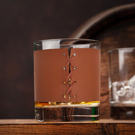 Aslan Tasarımlı İsimli Taba Deri Kaplı Viski Bardağı - Thumbnail
